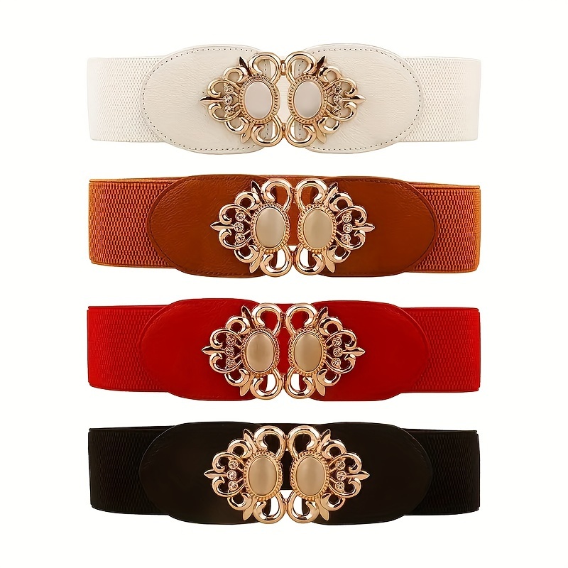 Opal Inlaid Buckle Wide Waistband Belt for Women
